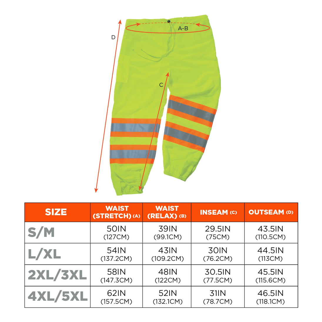 Ergodyne 22963 sizing chart